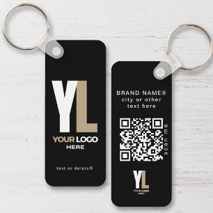 Black Business Logo & QR Code, Company  Vertical Key Ring