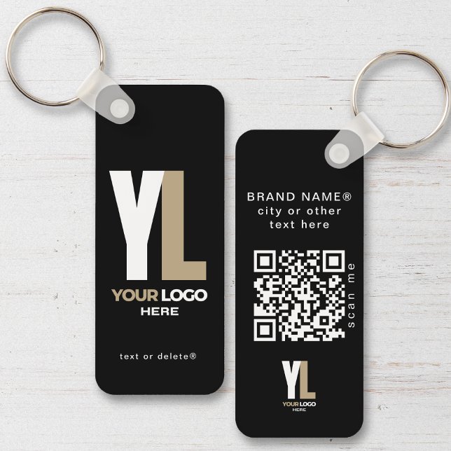 Black Business Logo & QR Code, Company  Vertical Key Ring (Creator Uploaded)