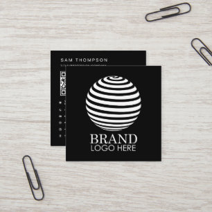 Black Business Logo QR Code Modern Minimalist Square Business Card