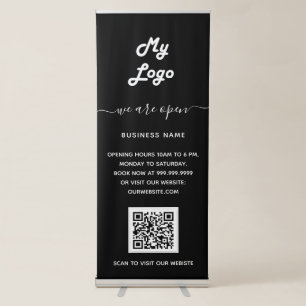 Black business logo qr code opening hours retractable banner