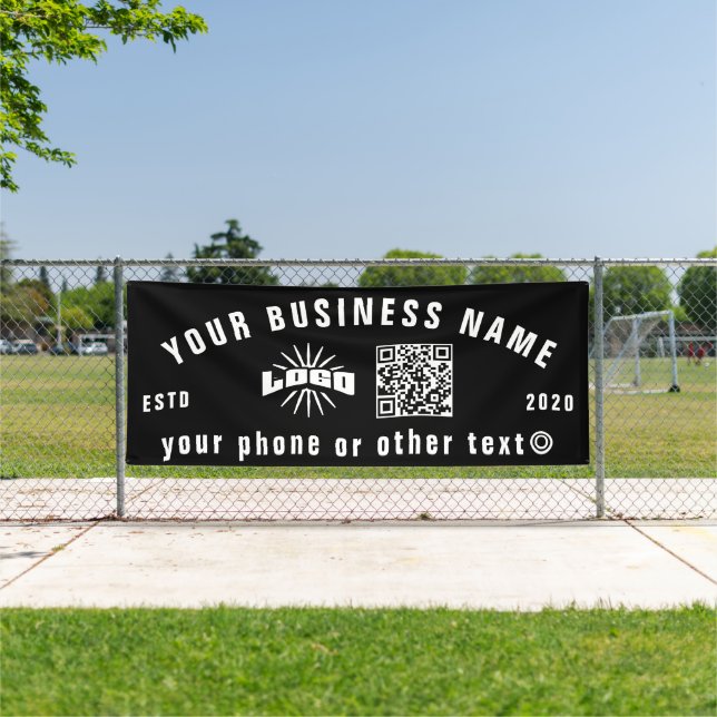 Black Business logo Qr code outdoor 10' long Vinyl Banner (Insitu)