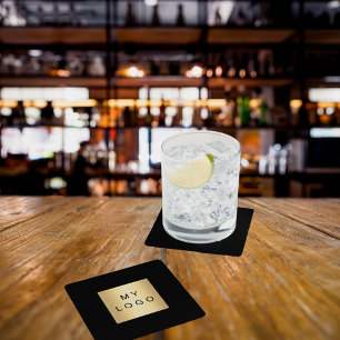 Black business logo square paper coaster