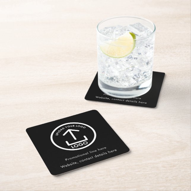 Black Business Logo Text Promotional Professional Square Paper Coaster (Insitu)