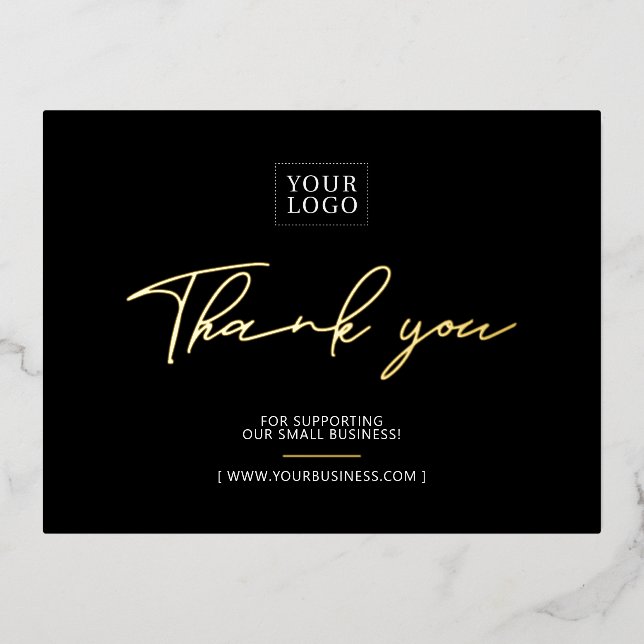 Black Business Logo Thank you Package Insert Foil Invitation Postcard (Front)