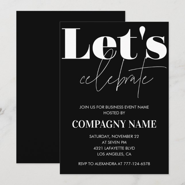 Black Business party invite Let's celebrate (Front/Back)