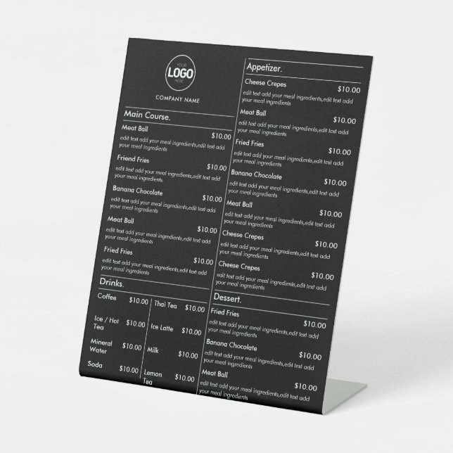 Black Business Price List with Logo Pedestal Sign (Front)