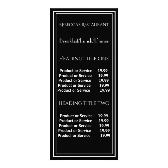 Black Business Pricing & Service Rack Card (Front)