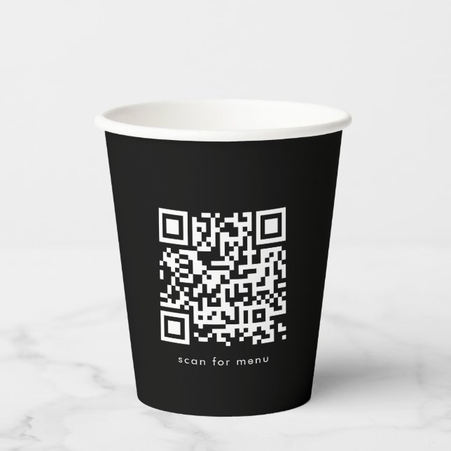 Black Business QR Code Website Menu Professional  Paper Cups (Front)