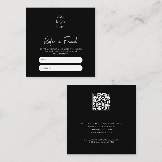 Black Business Refer Friend Referral Loyalty Card (Front/Back)