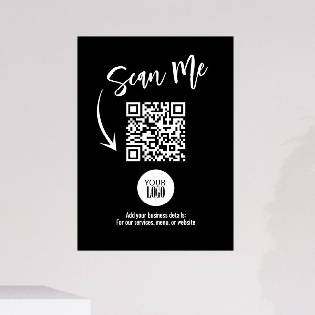 Black Business Scan Me QR Code Custom Window Cling (Scan Me Business Sign with your logo and a scannable QR Code. )