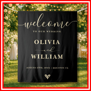 Black Butter Yellow Wedding Welcome Sign Backdrop Tapestry