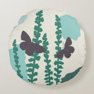 Black Butterflies Artistic Modern Colour Blocks Round Cushion