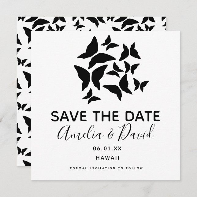Black Butterflies Scattered Save the Date (Front/Back)