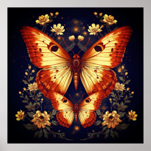 Black Butterfly and Floral Art Print – Semi-Gloss