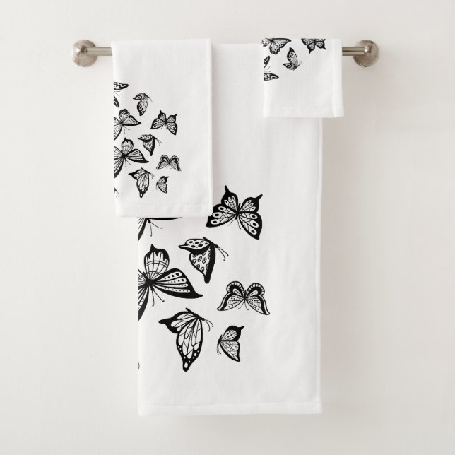 "Black Butterfly" Bath Towell Set (Insitu)