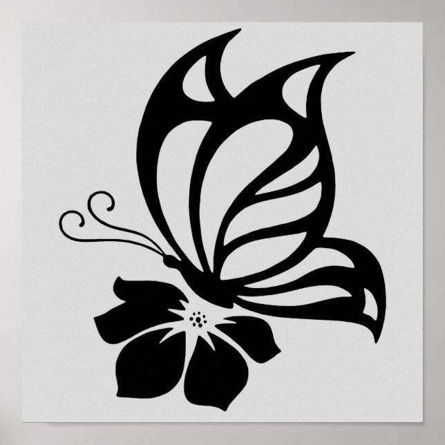 Black Butterfly on a Flower Poster Paper (Front)
