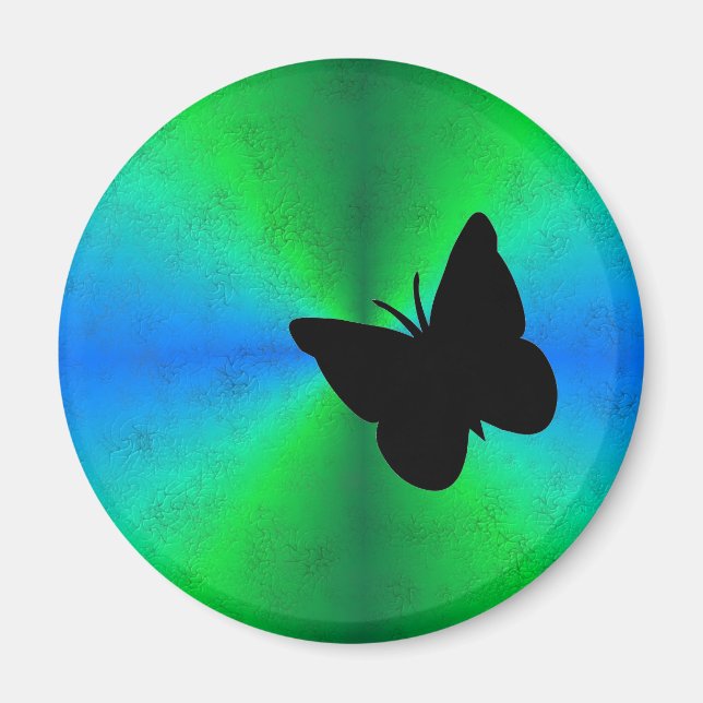 Black Butterfly on Blue Green Rainbow Magnet (Front)