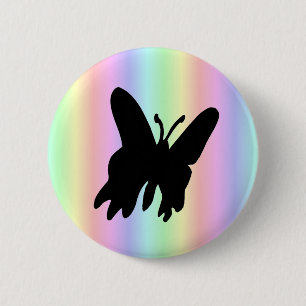 Black Butterfly on Pastell Rainbow 6 Cm Round Badge