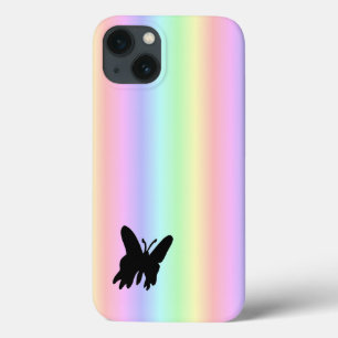 Black Butterfly on Pastell Rainbow iPhone 13 Case