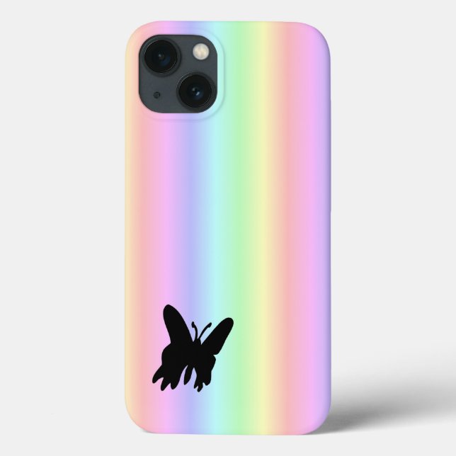Black Butterfly on Pastell Rainbow Case-Mate iPhone Case (Back)