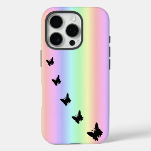 Black Butterfly on Pastell Rainbow iPhone 16 Pro Case