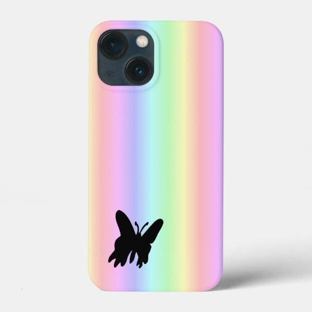 Black Butterfly on Pastell Rainbow Case-Mate iPhone Case (Back)