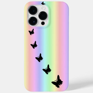 Black Butterfly on Pastell Rainbow Case-Mate iPhone 14 Pro Max Case