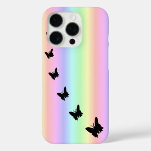 Black Butterfly on Pastell Rainbow iPhone 16 Pro Case
