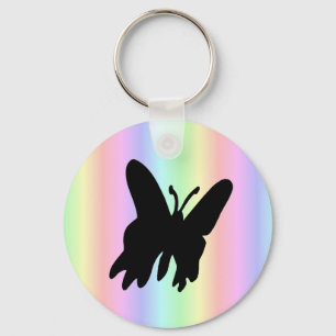Black Butterfly on Pastell Rainbow Key Ring