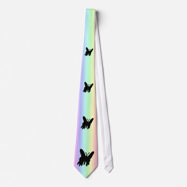 Black Butterfly on Pastell Rainbow Tie (Front)