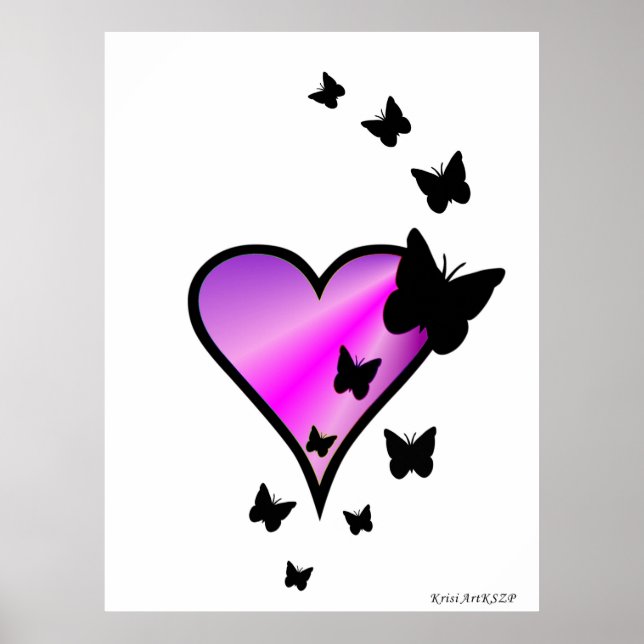 Black Butterfly on Rainbow Heart Poster (Front)