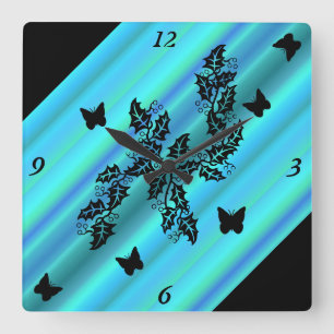 black Butterfly on  Rainbow Square Wall Clock