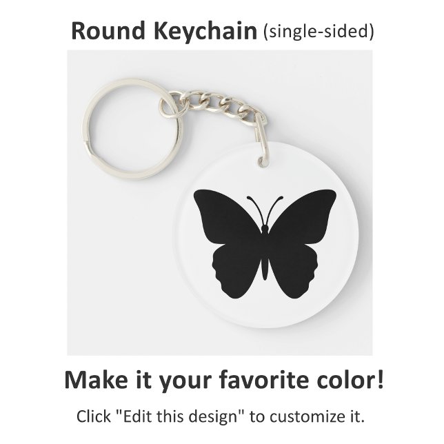 Black Butterfly on White Background Round Key Ring (Creator Uploaded)
