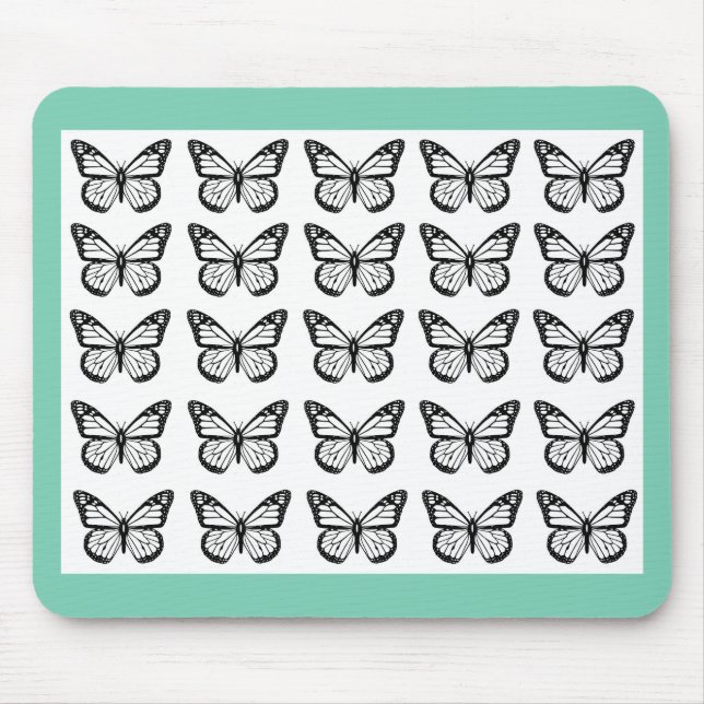 Black Butterfly outlines on White Mouse Mat (Front)