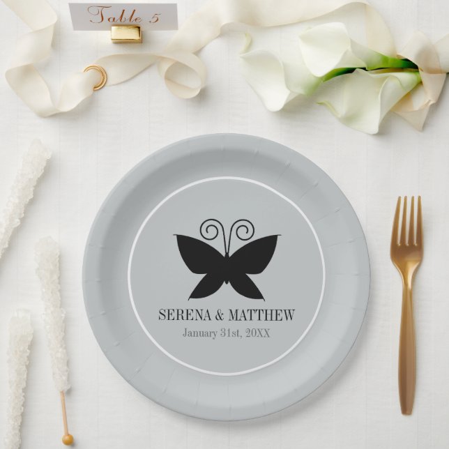 Black Butterfly Paper Plate (Wedding)