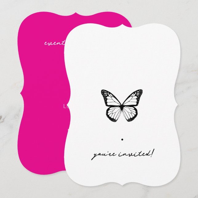 Black butterfly party invitation, customisable (Front/Back)