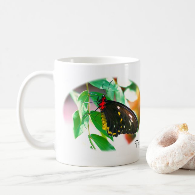 Black Butterfly Personalised Nature Coffee Mug (With Donut)