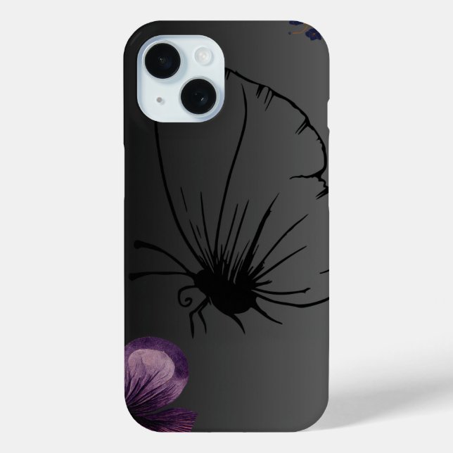 Black Butterfly Purple Floral Flower Case-Mate iPhone Case (Back)