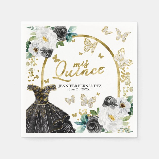Black Butterfly Quinceanera Napkins   (Front)