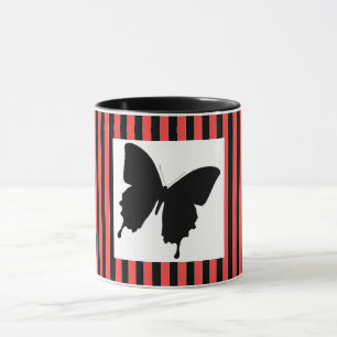 Black Butterfly Red Stripes Gift Housewarming Mug