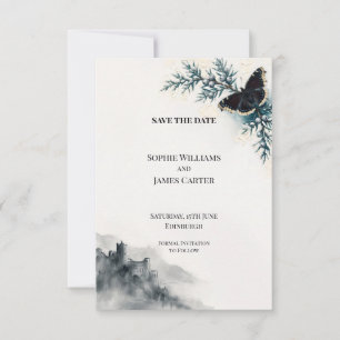 Black Butterfly Scottish Castle Winter Wedding Save The Date