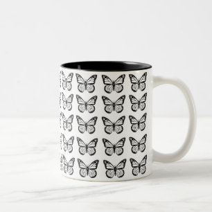 Black Butterfly Stencils Two-Tone Coffee Mug