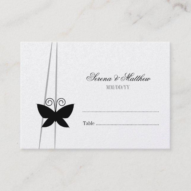 Black Butterfly Wedding Escort Place Card (Front)
