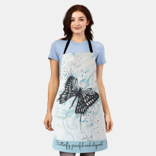 Black butterfly white Print Apron