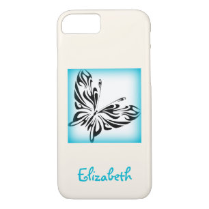 Black Butterfly with Blue Border Personalised iPhone 8/7 Case