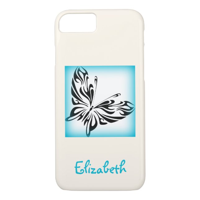 Black Butterfly with Blue Border Personalised Case-Mate iPhone Case (Back)