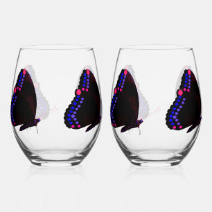 Black Butterfly With Pink & Purple Wine Glass Set