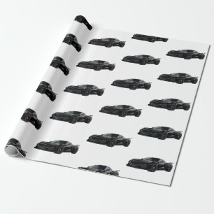 Black C8 Corvette Sports Car Hand Drawn Sketch Wrapping Paper