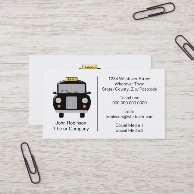 Black Cab Design Taxi Driver Business Card (Front/Back In Situ)