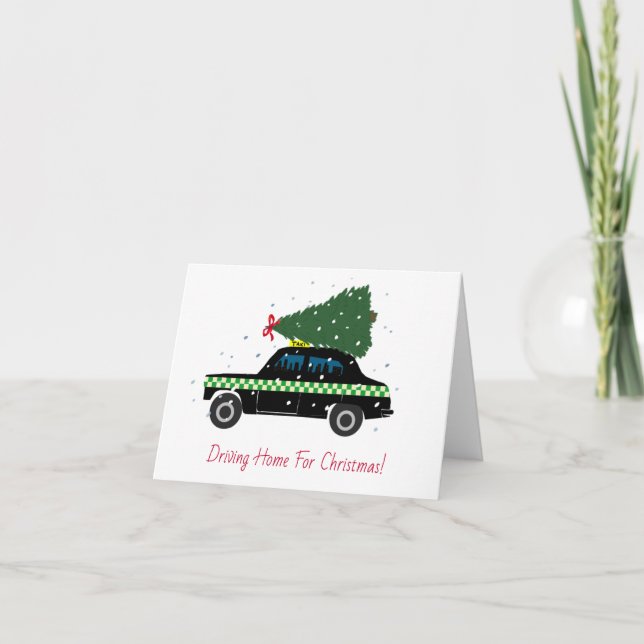 Black Cab Taxi Christmas Driving Home  Holiday Card (Front)